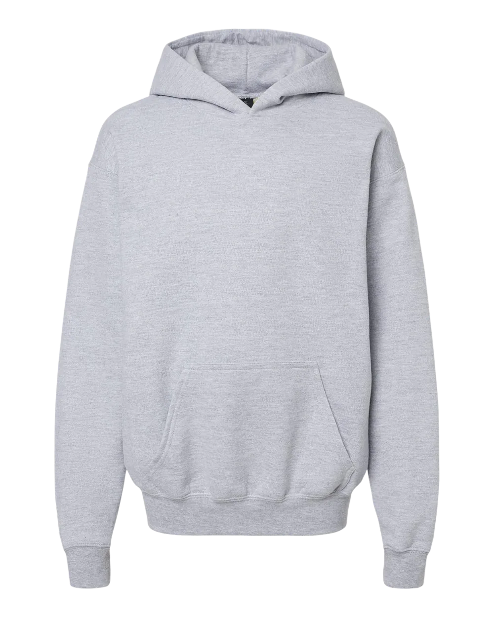 Youth Hoodie in sport gray, front view.